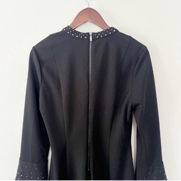 RACHEL Rachel Roy Black Deep V-Neck Embellished Bell Sleeve Dress Size 10 NEW - Picture 12 of 13
